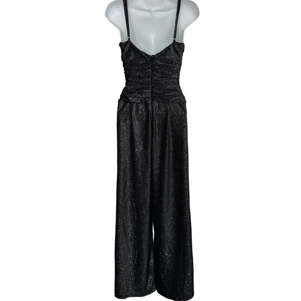 PatBo Jumpsuit Wide Leg Flowy Black Sparkly Velvet Size 2 - Picture 2 of 12